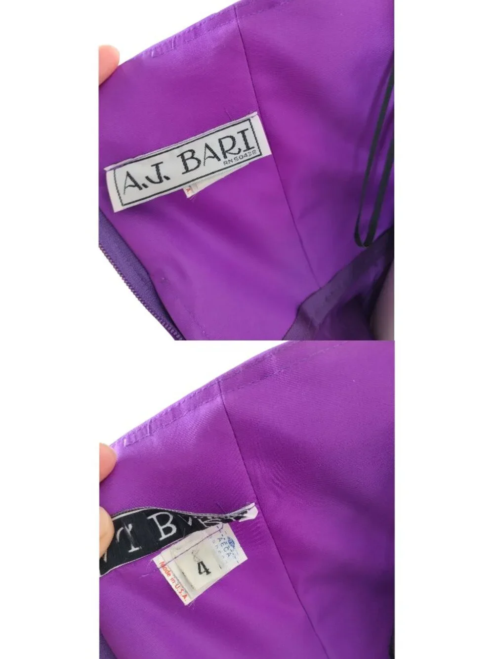 Vintage 1980s AJ Bari Purple Satin Strapless Evening Gown and Shawl Set Size 0